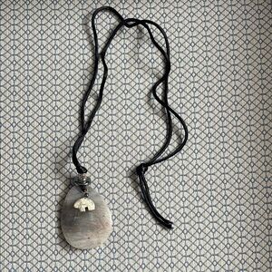 Black Cord Necklace with Stone Pendant Bear stone